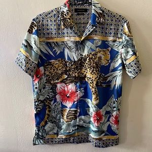Graphic Floral and Animal Print Button Down